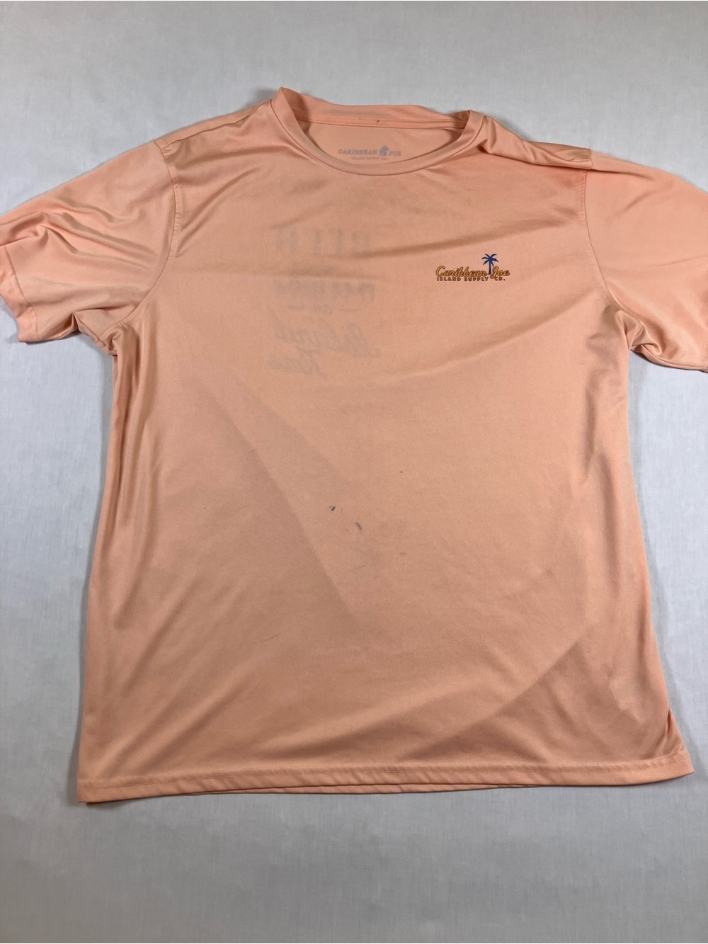 Caribbean Joe Men's Peach Performance Tee with Palm Logo